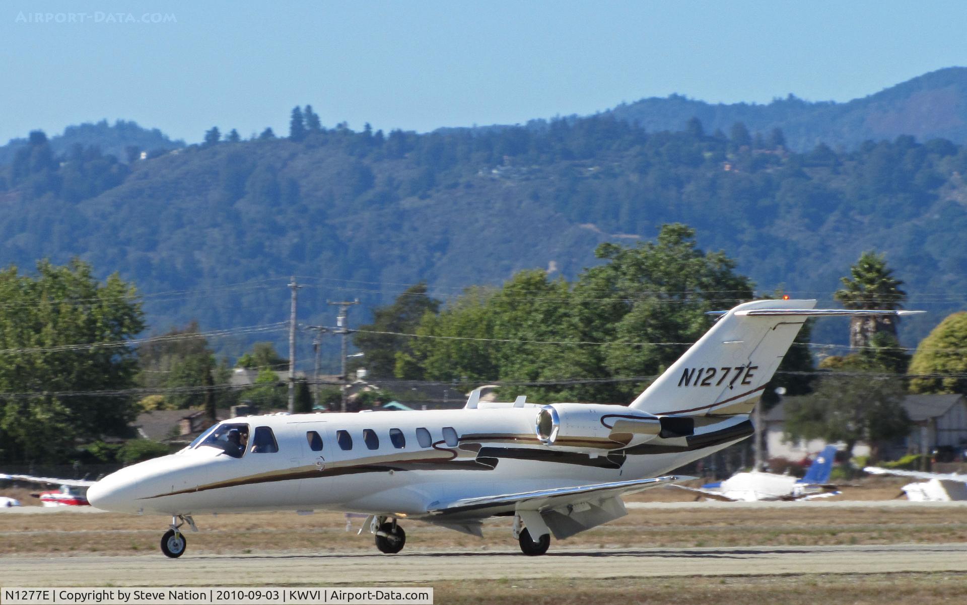 N1277E, 2002 Cessna 525A CitationJet CJ2 C/N 525A0076, Locally-based 2002 Cessna 525 operated by Heaven Express LLC (Corralitols, CA) rolling out at 2010 Watsonville Fly-In