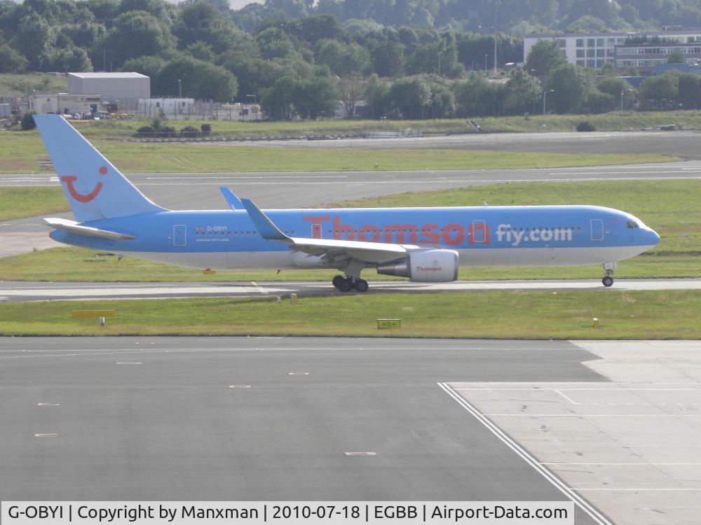 G-OBYI, 2000 Boeing 767-304/ER C/N 29138, Thomsonfly B767 G-OBYI taxiing out from Birmingham