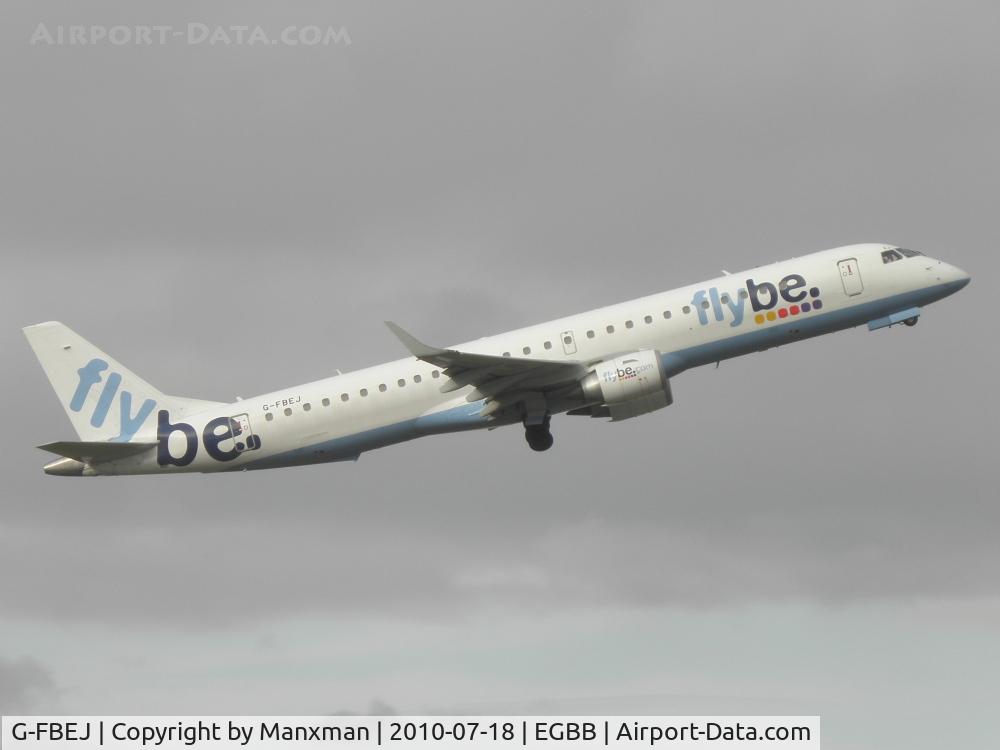 G-FBEJ, 2007 Embraer 195LR (ERJ-190-200LR) C/N 19000155, Flybe E195 G-FBEJ climbs out of BHX