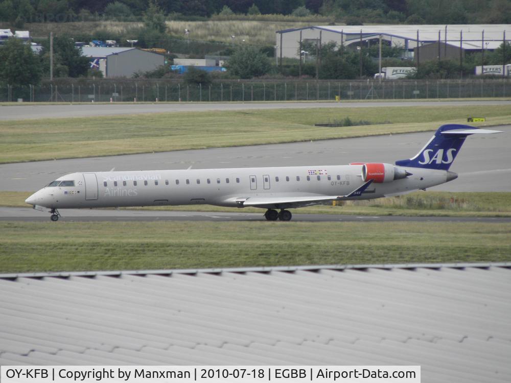 OY-KFB, 2008 Bombardier CRJ-900 (CL-600-2D24) C/N 15211, SAS CRJ OY-KFB leaves BHX