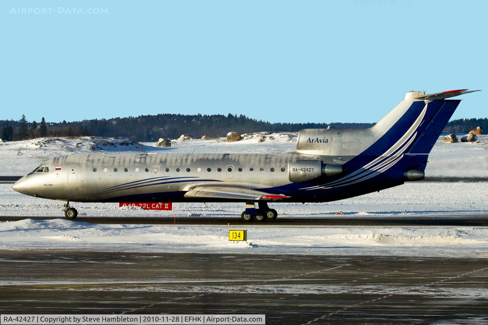 RA-42427, 1993 Yakovlev Yak-42D C/N 4520422305016, ArAvia YAK-42. Taken from inside Terminal 2