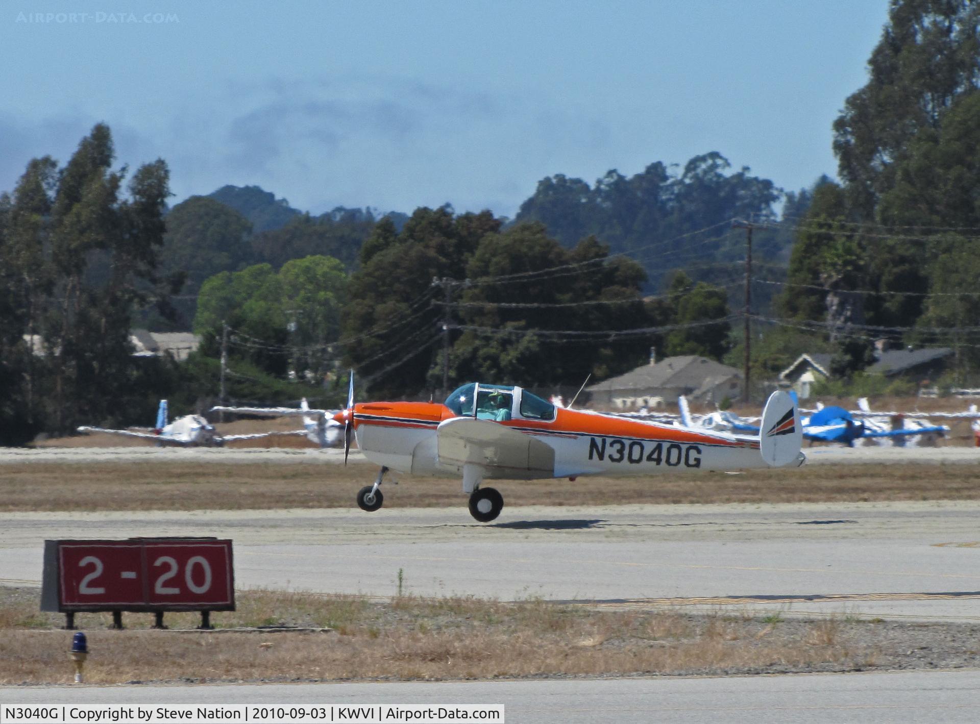 N3040G, 1961 Forney F-1A Aircoupe C/N 5740, Santa Paula, CA-based 1961 Aircoupe F-1A landing @ 2010 Watsonville Fly-In