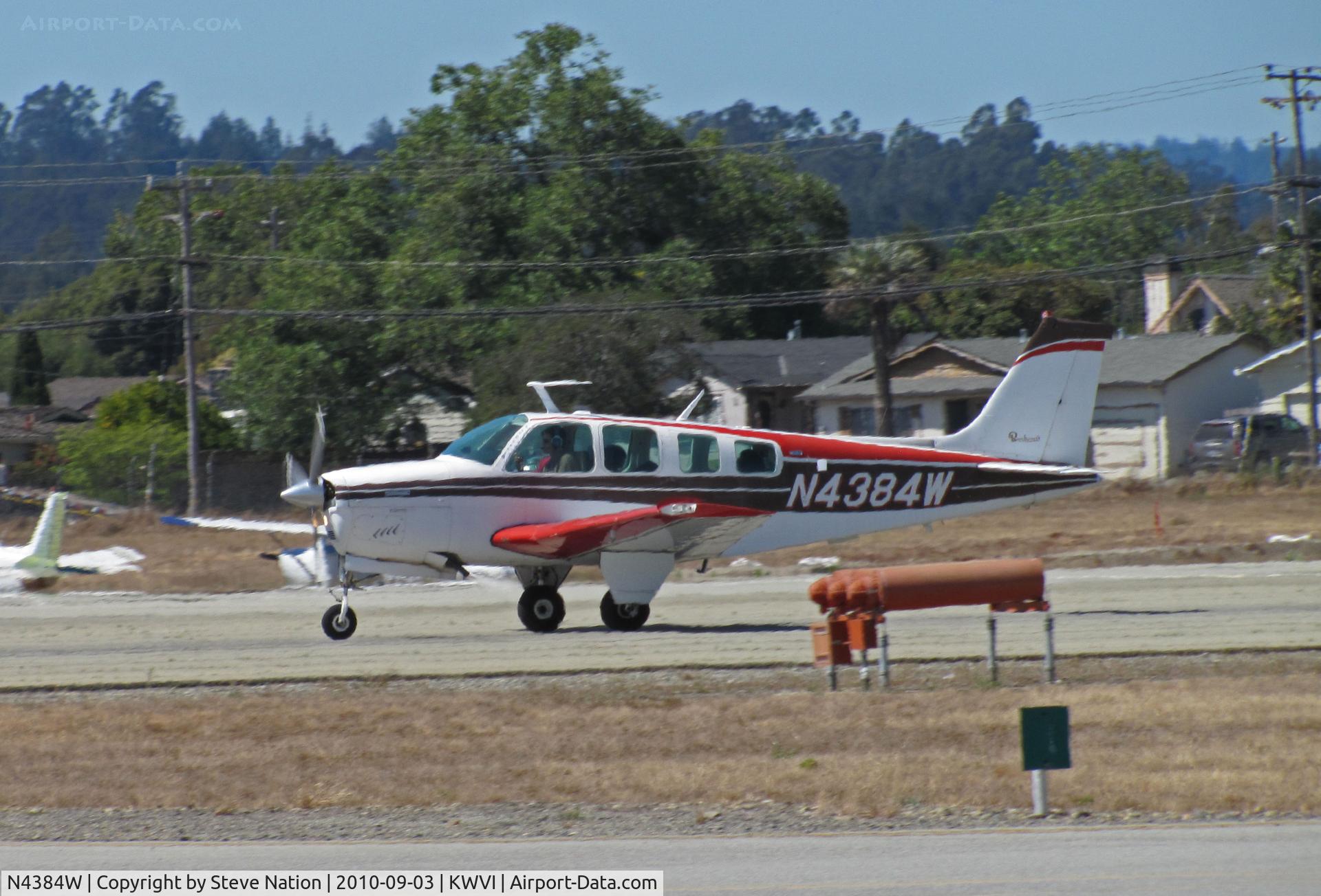 N4384W, 1974 Beech A36 Bonanza 36 C/N E-536, Locally-based 1974 Beech A36 Bonanza taking-off @ 2010 Watsonville Fly-in