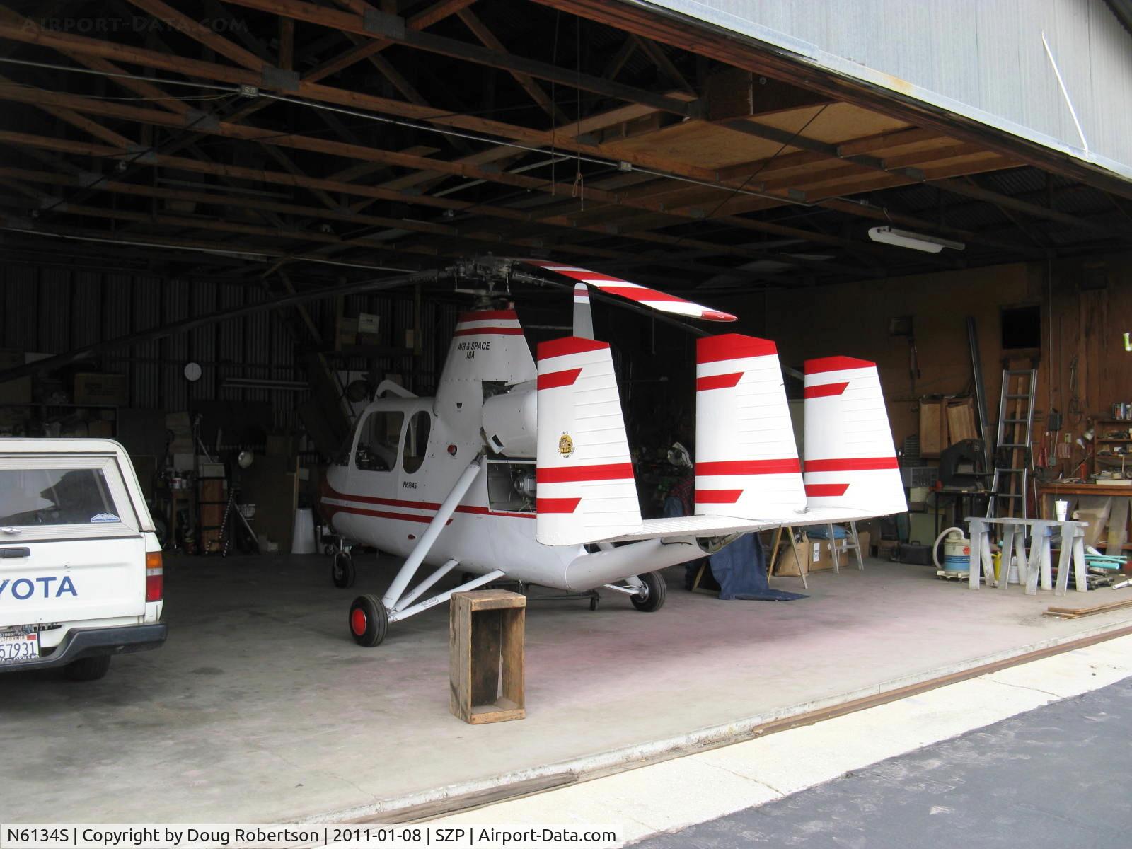 N6134S, 1965 Air & Space America Inc 18A C/N 18-41, 1965 Air & Space Mfg. Inc., 18A jump start Autogyro, Lycoming O&VO-360 180 Hp, rotor blades reinstalled after being balanced