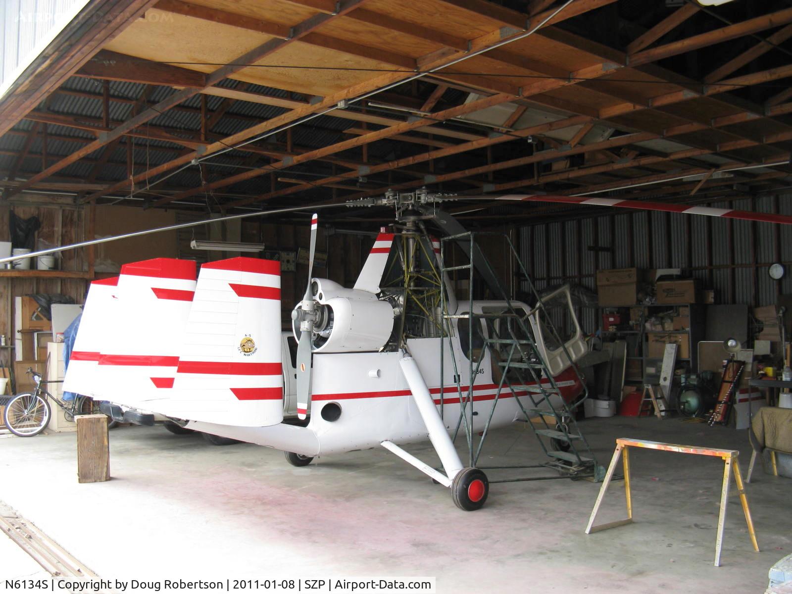 N6134S, 1965 Air & Space America Inc 18A C/N 18-41, 1965 Air & Space Mfg. Inc., 18A jump start Autogyro, Lycoming O&VO-360 180 Hp, 35 foot diameter rotor blades reinstalled after being balanced-soon to fly again? A very rare Standard class production aircraft.