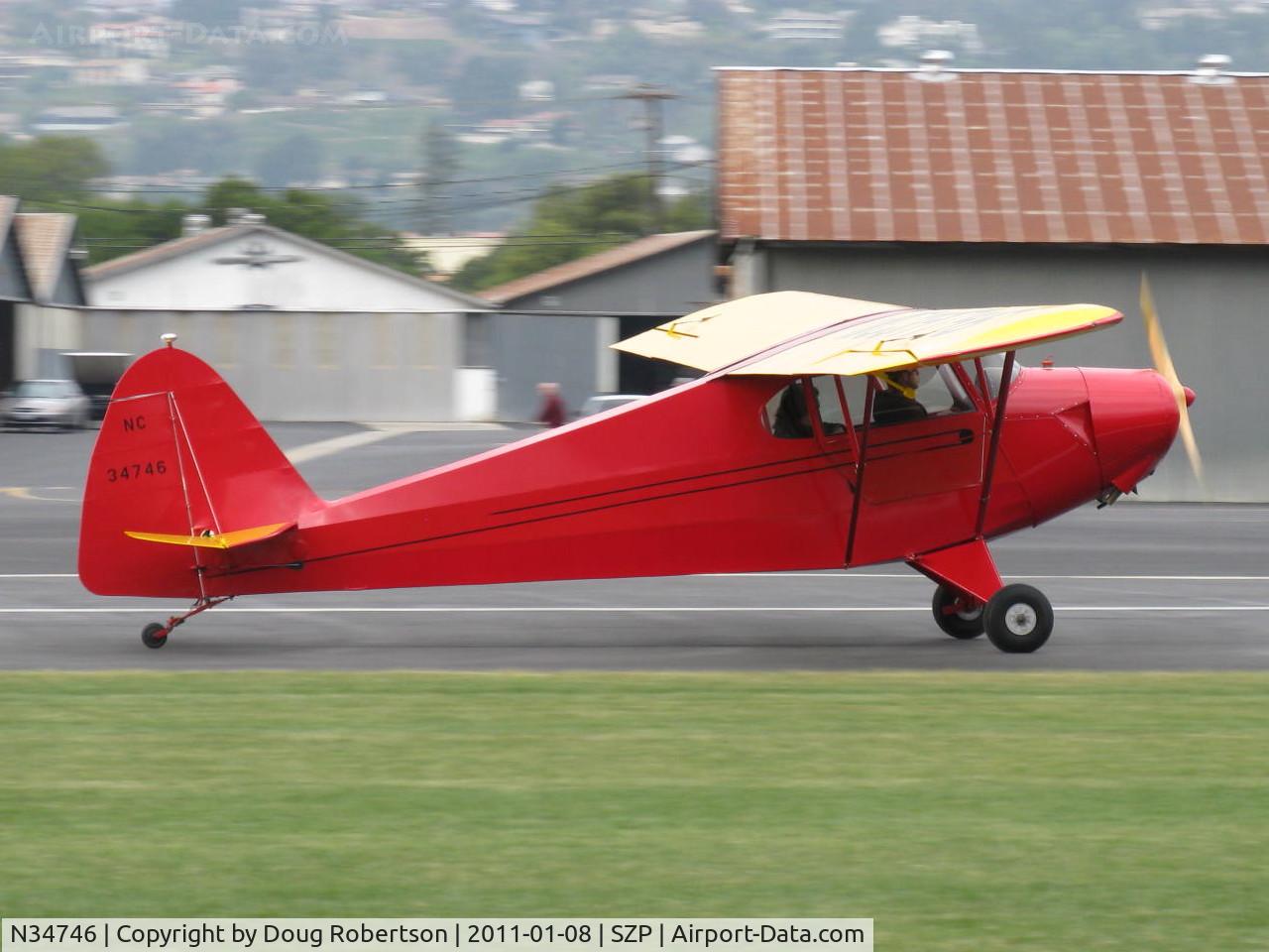 N34746, Porterfield FP-65 C/N 899, 1941 Porterfield FP-65 COLLEGIATE, Continental C75 75 Hp upgrade, landing roll Rwy 04