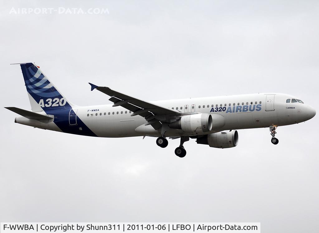 F-WWBA, 1987 Airbus A320-111 C/N 001, Landing rwy 14R with new engine variant on right side...
