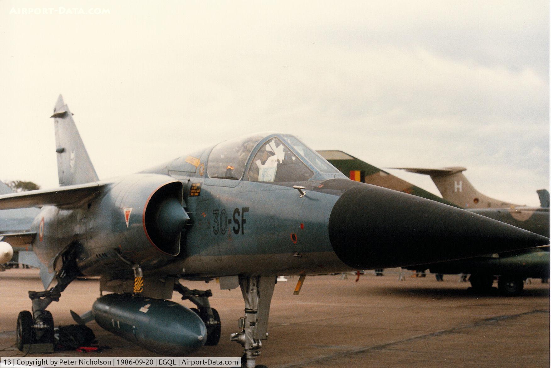 13, Dassault Mirage F.1C C/N Not found 13, Another view of the French Air Force Mirage F.1C of ECTT 1/30 on display at the 1986 RAF Leuchars Airshow.