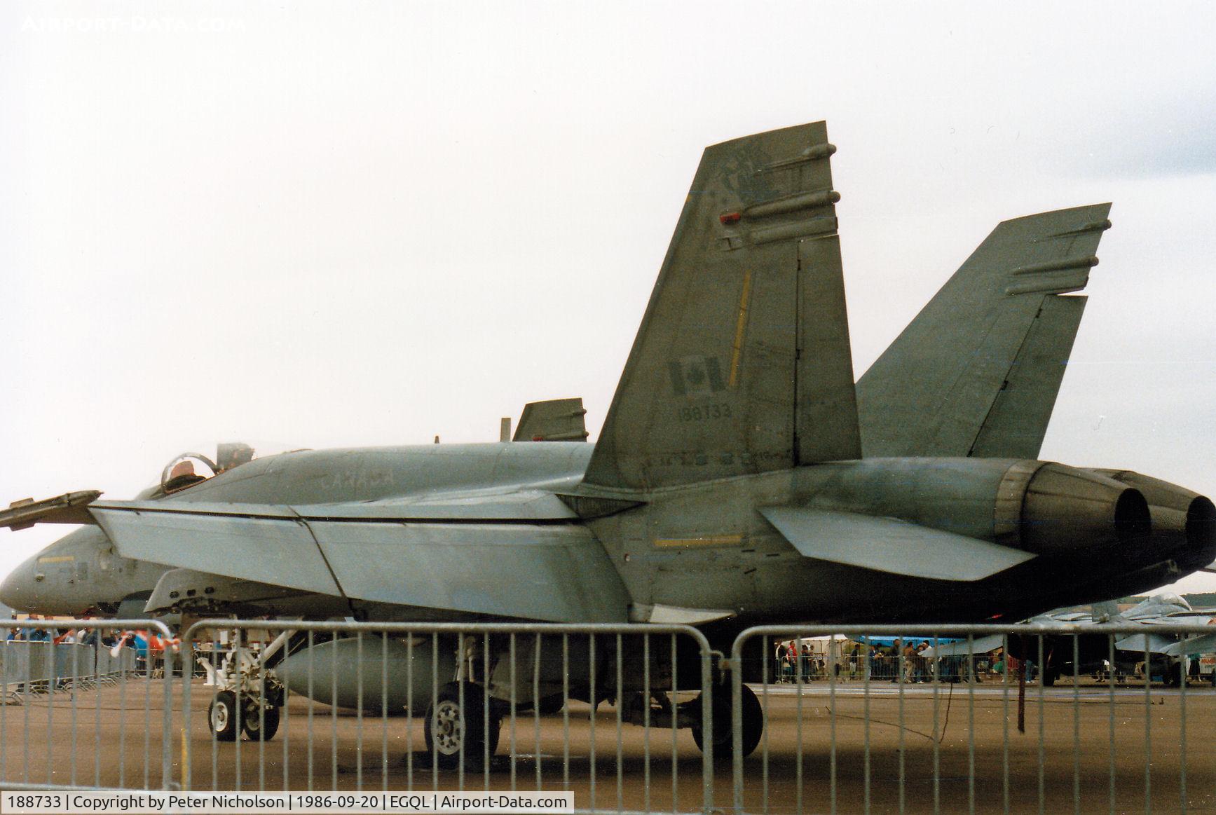 188733, McDonnell Douglas CF-188A Hornet C/N 0247/A196, CF-18A Hornet of 439 Squadron Canadian Armed Forces on display at the 1986 RAF Leuchars Airshow.