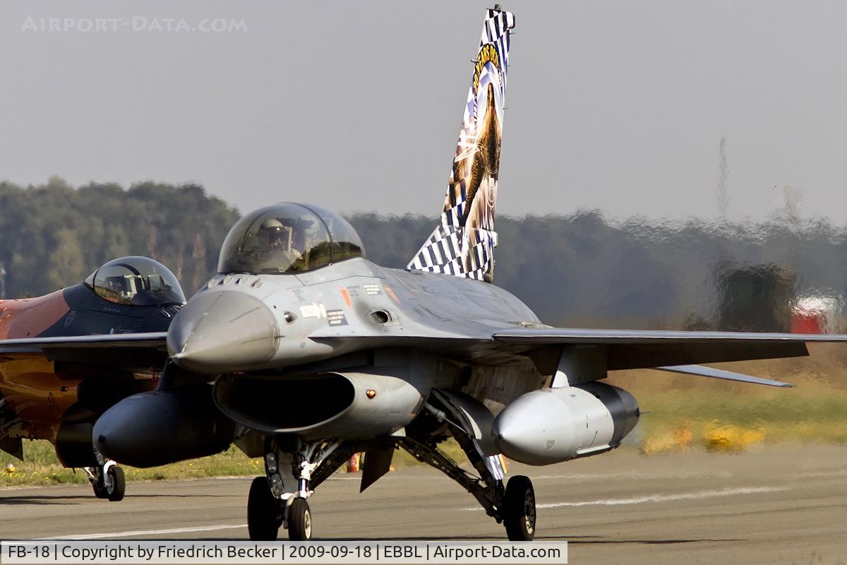 FB-18, General Dynamics F-16BM Fighting Falcon C/N 6J-18, returning to the flightline