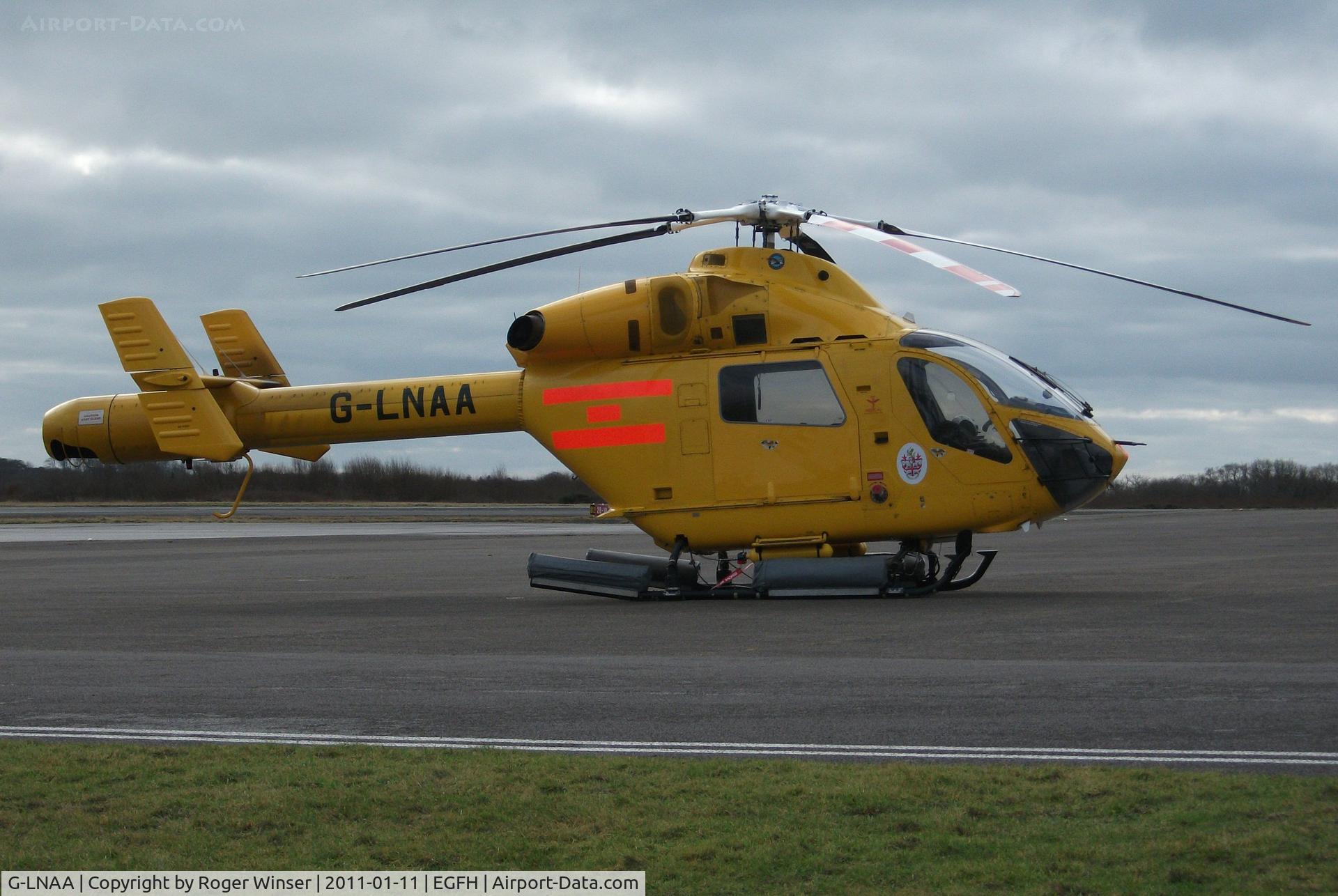 G-LNAA, 2000 McDonnell Douglas MD-900 Explorer C/N 900-00074, Explorer at Swansea Airport. Police Aviation Services Ltd spare helicopter possibly standing in for G-COTH on Trinity House duties. Former Lincs & Notts Air Ambulance.