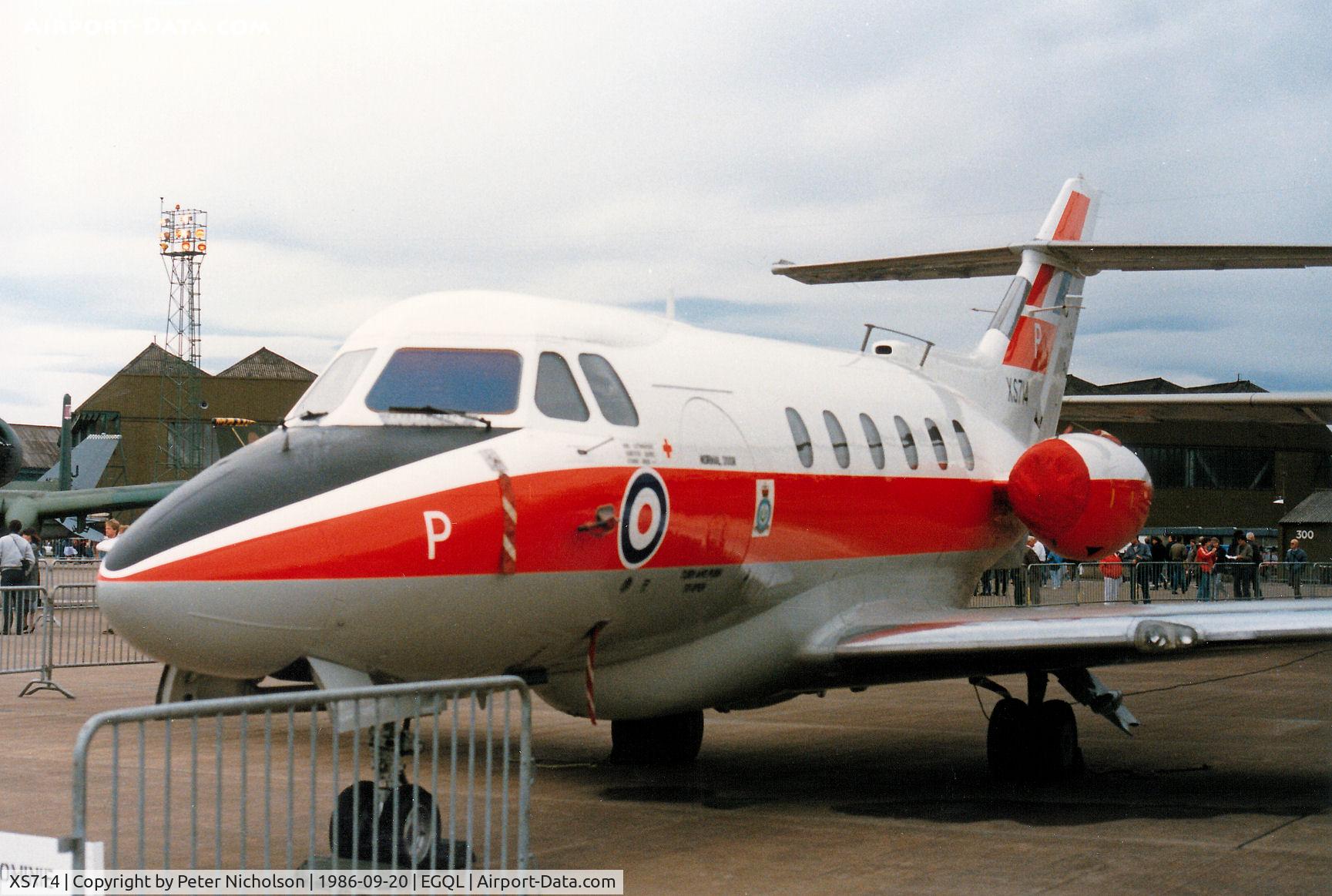 XS714, 1965 Hawker Siddeley HS.125 Dominie T.1 C/N 25054, Dominie T.1 of 6 Flying Training School based at RAF Finningley on display at the 1986 RAF Leuchars Airshow.