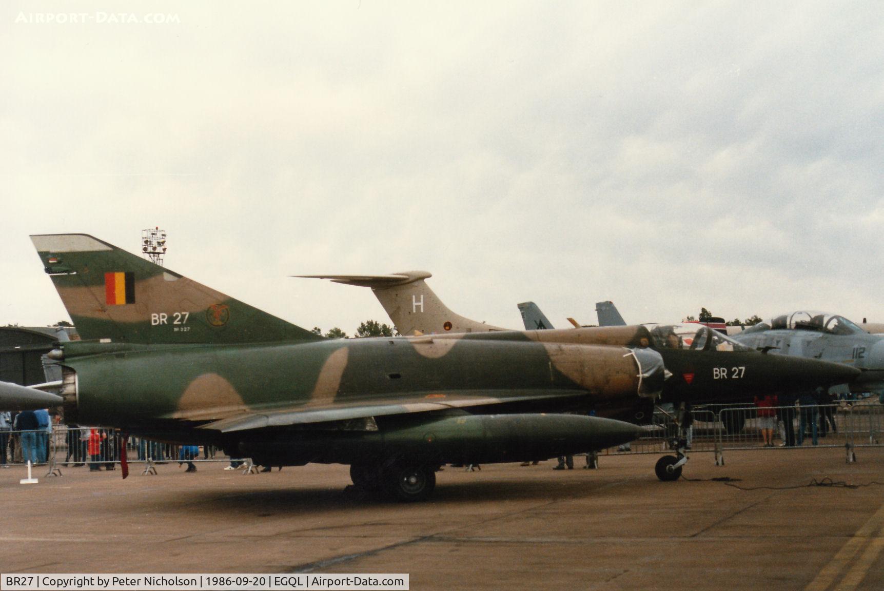 BR27, Dassault Mirage 5BR C/N 327, Mirage 5BR of 42 Squadron Belgian Air Force on display at the 1986 RAF Leuchars Airshow.