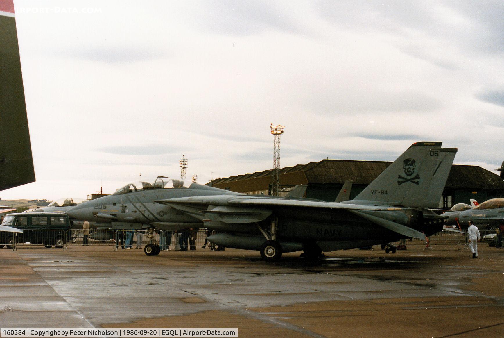 160384, Grumman F-14A Tomcat C/N 240, F-14A Tomcat of Fighter Squadron VF-84 on display at the 1986 RAF Leuchars Airshow.