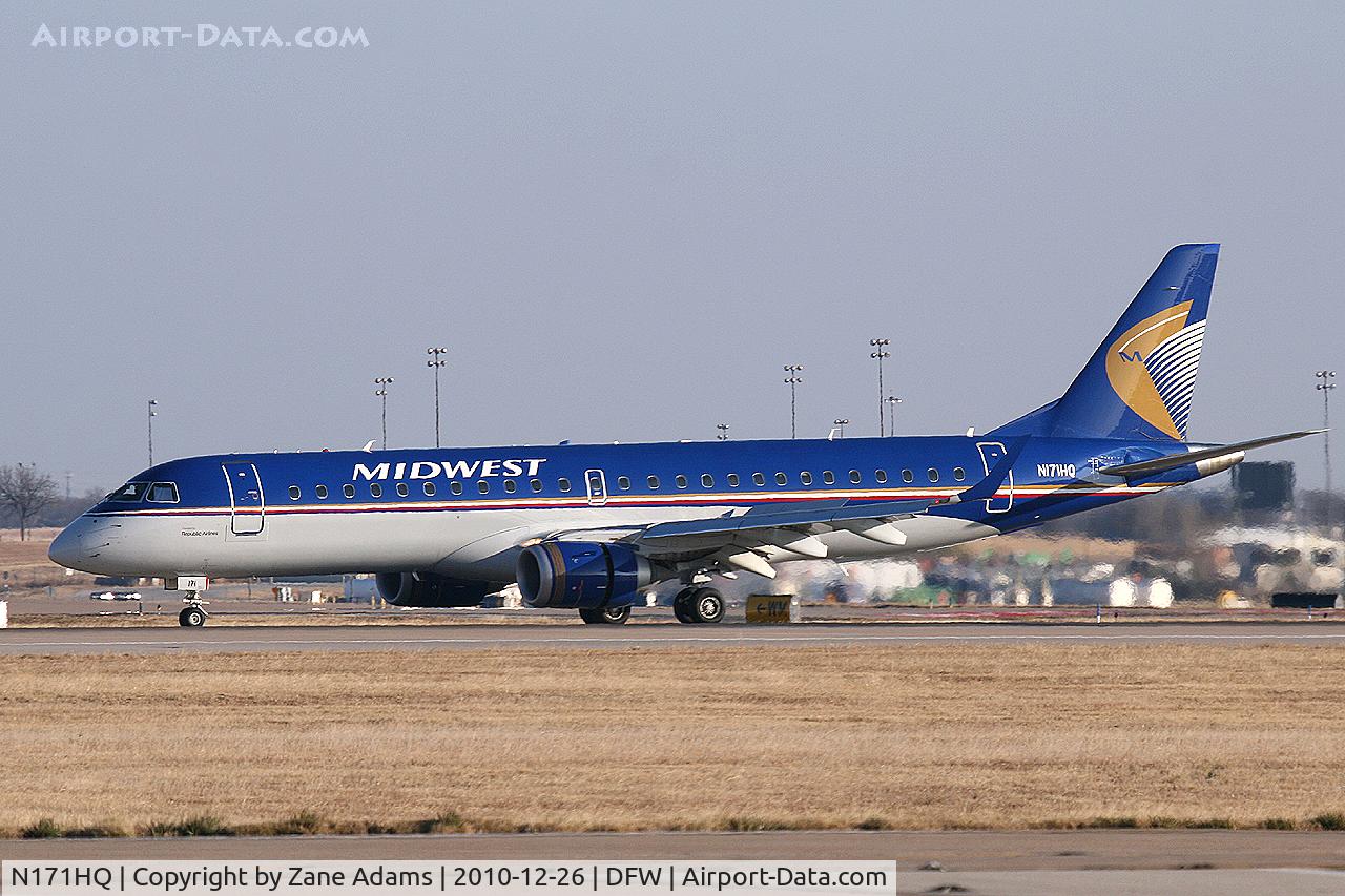 N171HQ, 2008 Embraer 190AR (ERJ-190-100IGW) C/N 19000197, Midwest (Frontier) Airlines at DFW Airport