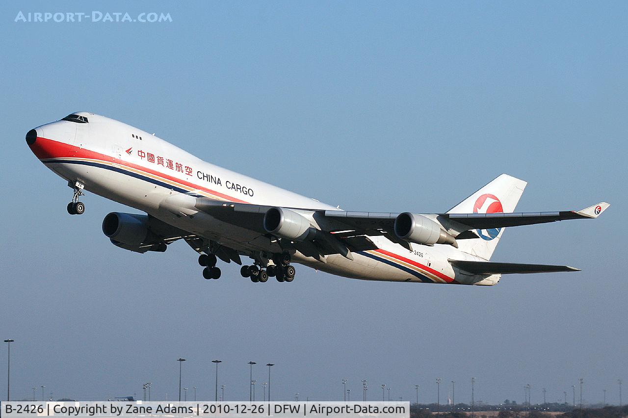 B-2426, 2007 Boeing 747-40BF/ER/SCD C/N 35208/1392, China Cargo Airlines departing DFW Airport