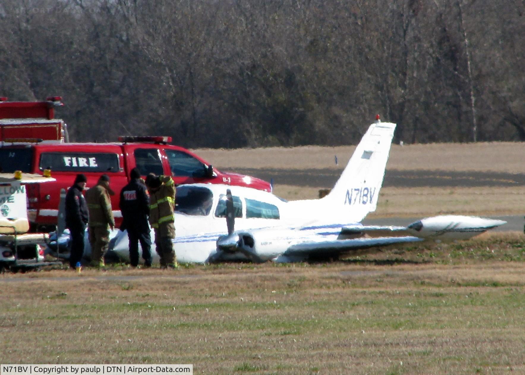 N71BV, 1972 Cessna 310Q C/N 310Q0658, Pilot said that when the left main touched, the gear folded. Plane is banged up but the Pilot is OK and that is all that matters!