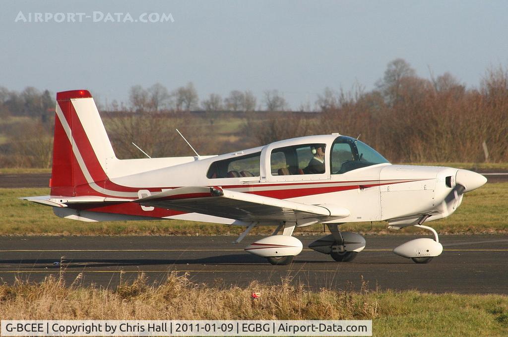 G-BCEE, 1974 Grumman American AA-5 Traveler C/N AA5-0571, visitor to the BMAA Icicle 2011 fly-in