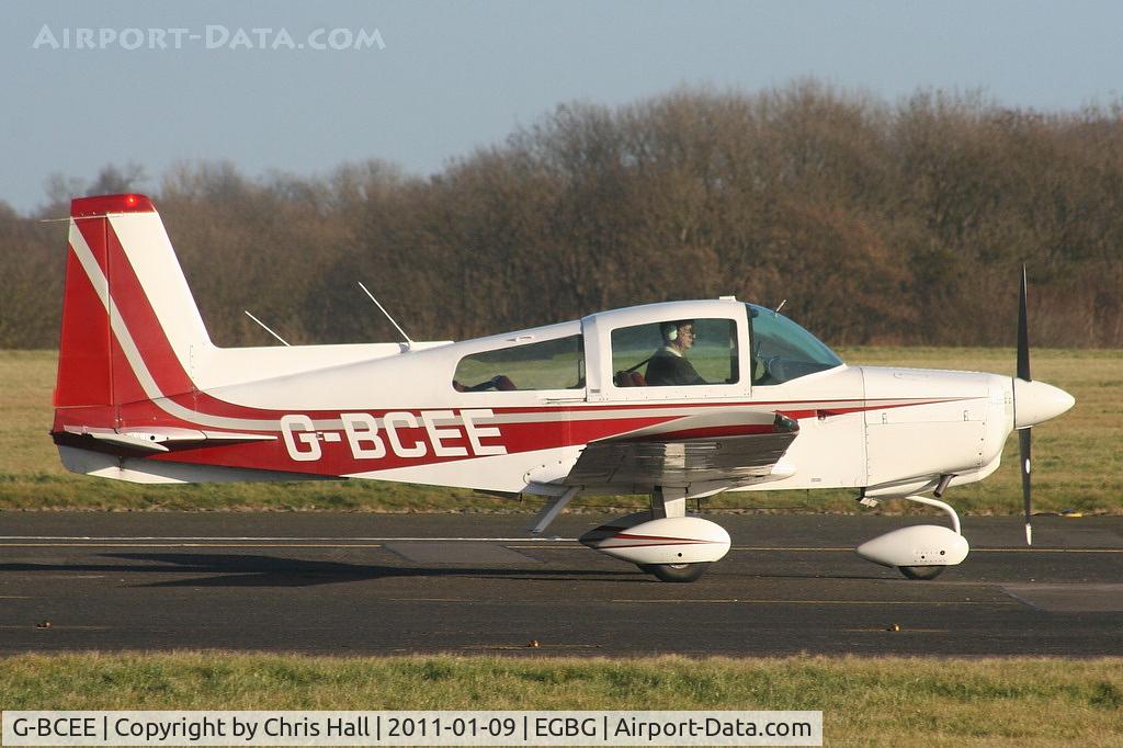 G-BCEE, 1974 Grumman American AA-5 Traveler C/N AA5-0571, visitor to the BMAA Icicle 2011 fly-in