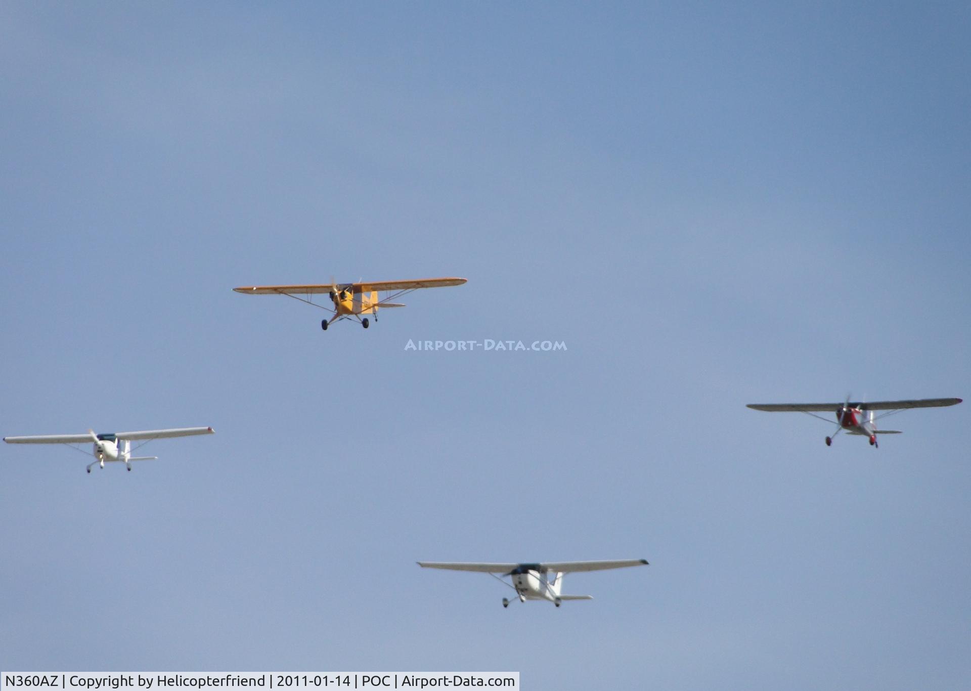 N360AZ, 2008 American Legend AL3 C/N AL-1122, Westbound formation flying of 4 aircraft down the center of runways 26L 26R and being led by the Legend