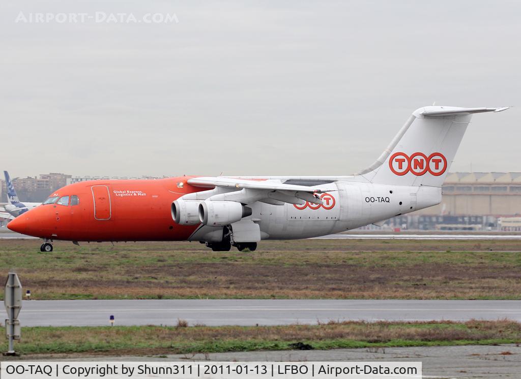 OO-TAQ, 1986 British Aerospace BAe.146-200QT Quiet Trader C/N E2078, Taxiing holding point rwy 32R for departure...