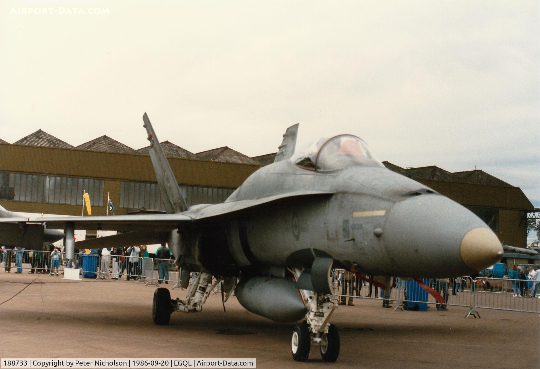 188733, McDonnell Douglas CF-188A Hornet C/N 0247/A196, CF-18A Hornet of 439 Squadron Canadian Armed Forces on display at the 1986 RAF Leuchars Airshow.