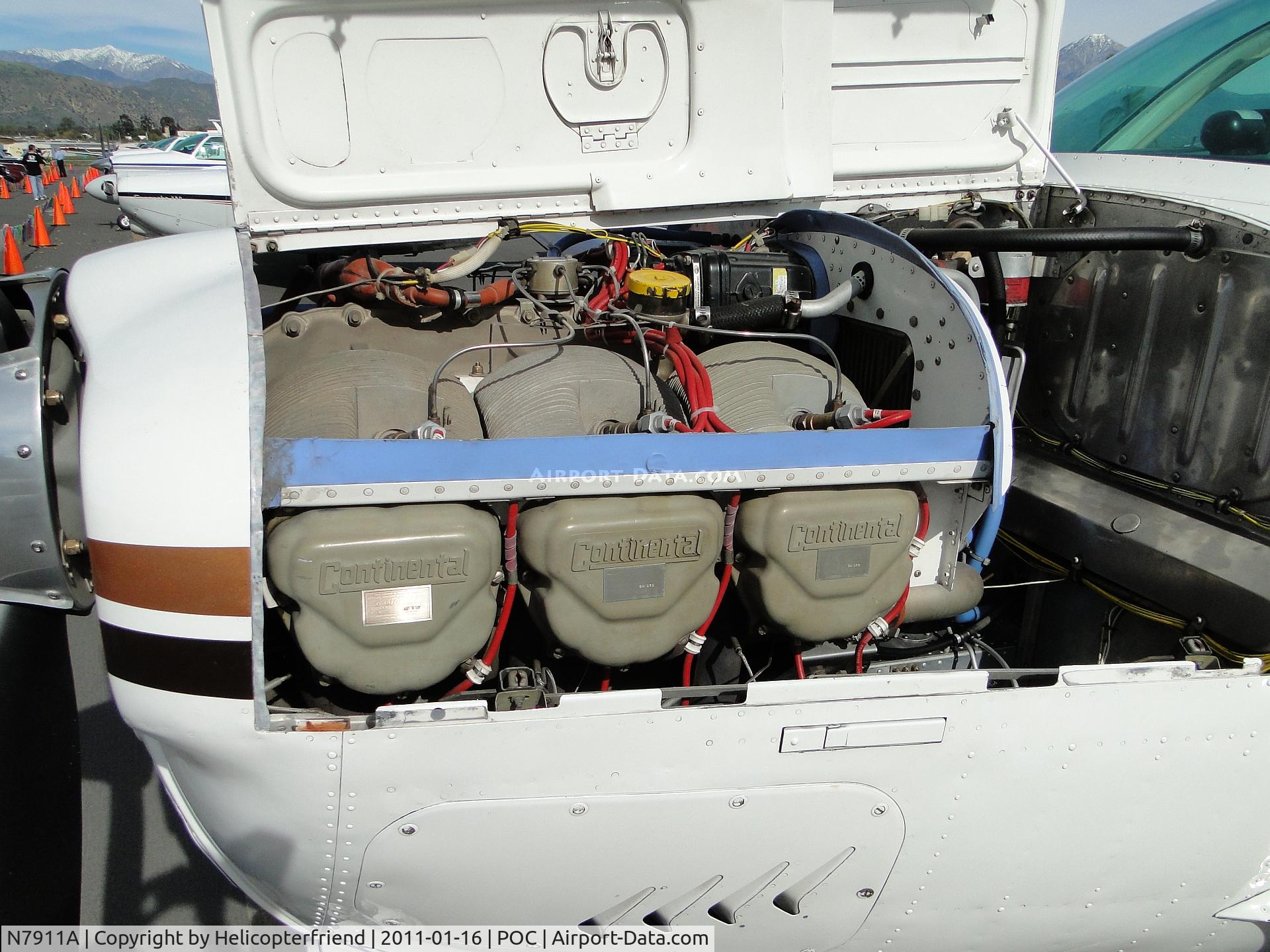N7911A, 1964 Beech S35 Bonanza C/N D-7490, Type: 6-cylinder air-cooled horizontally opposed aircraft piston engine
Bore: 5.25 in (133.4 mm)
Stroke: 4.25 in (108.0 mm)
Displacement: 552 in³ (9.05 L)
Dry weight: 430.72 lb dry (195.37 kg)