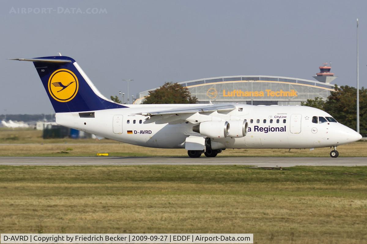D-AVRD, 1995 British Aerospace Avro 146-RJ85 C/N E.2257, departing via RW18W