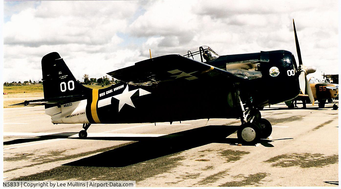N5833, 1945 General Motors (Grumman) FM-2 Wildcat C/N 5833, In Confederate Air Force markings at Riverside CA in 1998.
