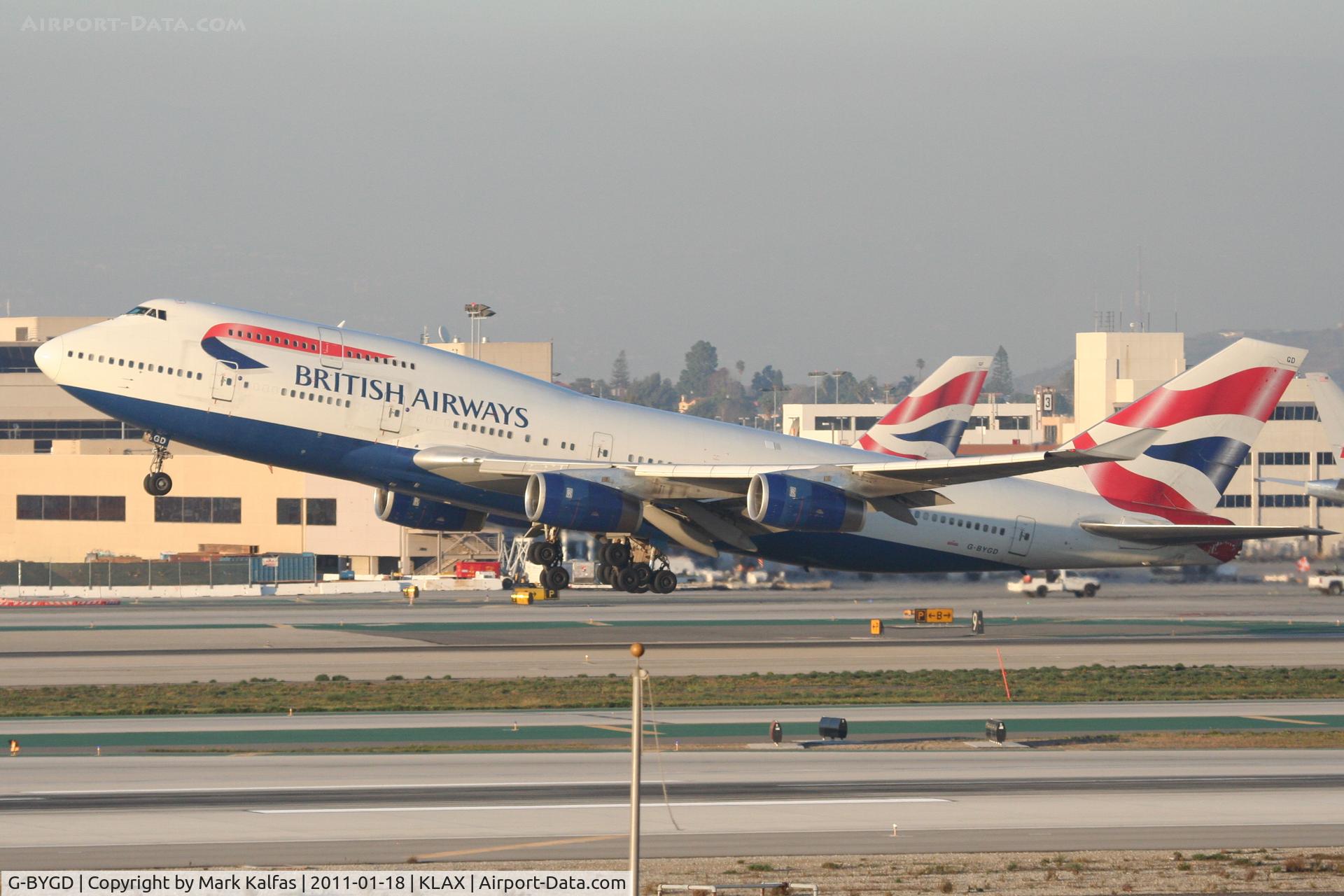 G-BYGD, 1999 Boeing 747-436 C/N 28857, British Airways Boeing 747-436, BAW278 departing RWY 25R KLAX en-route to EGLL.