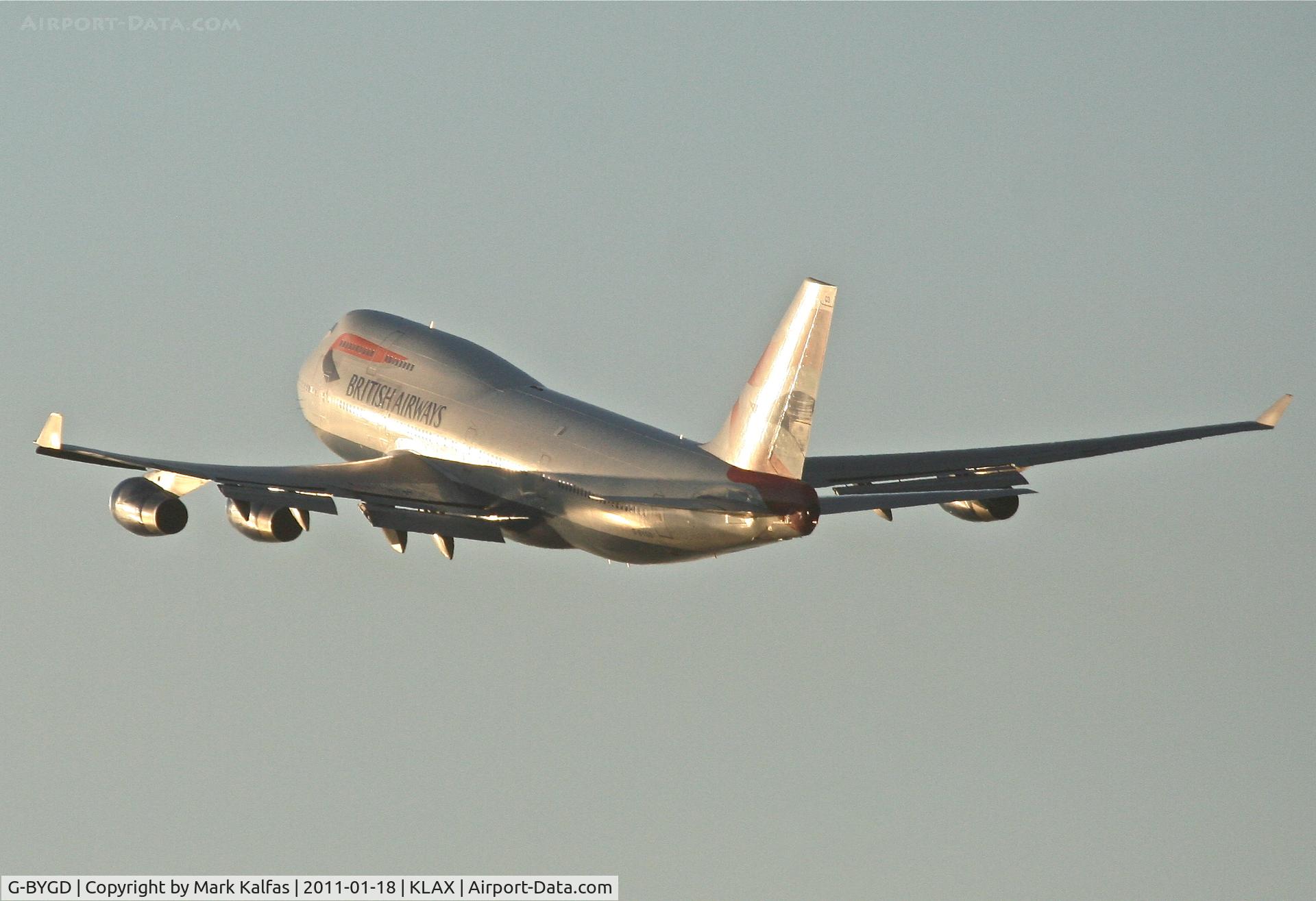 G-BYGD, 1999 Boeing 747-436 C/N 28857, British Airways Boeing 747-436, BAW278 departing RWY 25R KLAX en-route to EGLL.