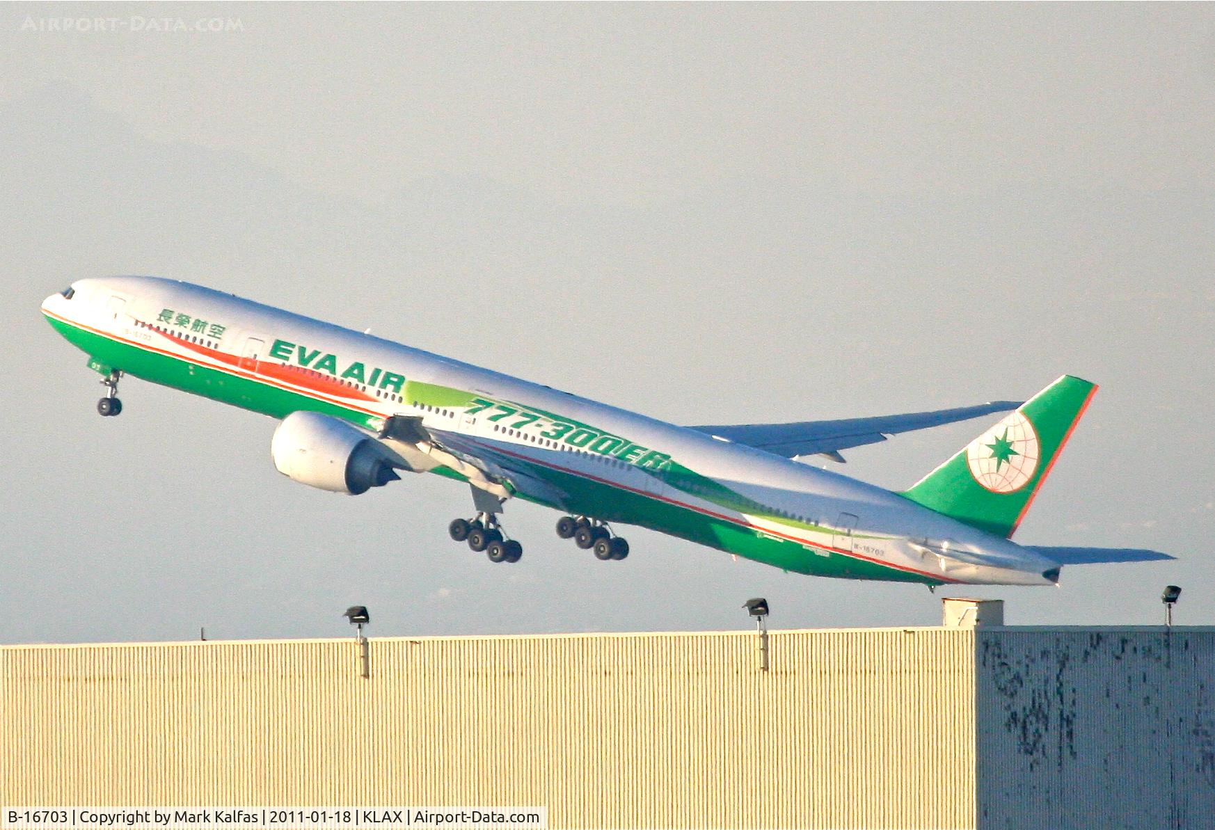 B-16703, 2006 Boeing 777-35E/ER C/N 32643, Eva Air Boeing 777-35EER, EVA11 departing 24L KLAX en-route to RCTP (Taiwan Taoyuan Int'l).