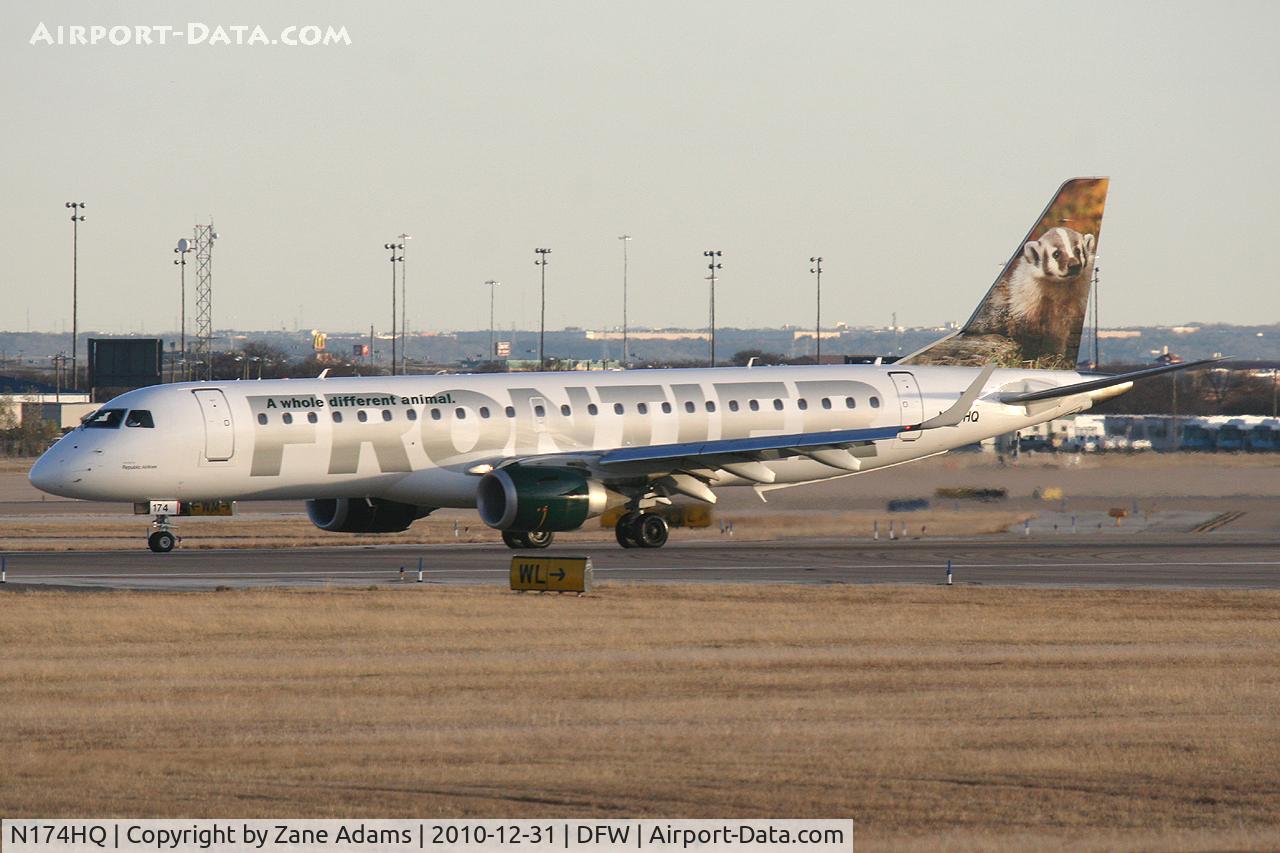 N174HQ, 2008 Embraer 190AR (ERJ-190-100IGW) C/N 19000211, Frontier Airlines at DFW Airport