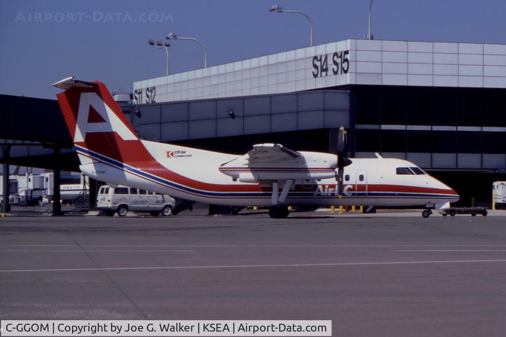 C-GGOM, 1983 De Havilland Canada DHC-8-103 Dash 8 C/N 003, Seen in its original colors was this Dash of Air BC.
Photo taken in August 1986.