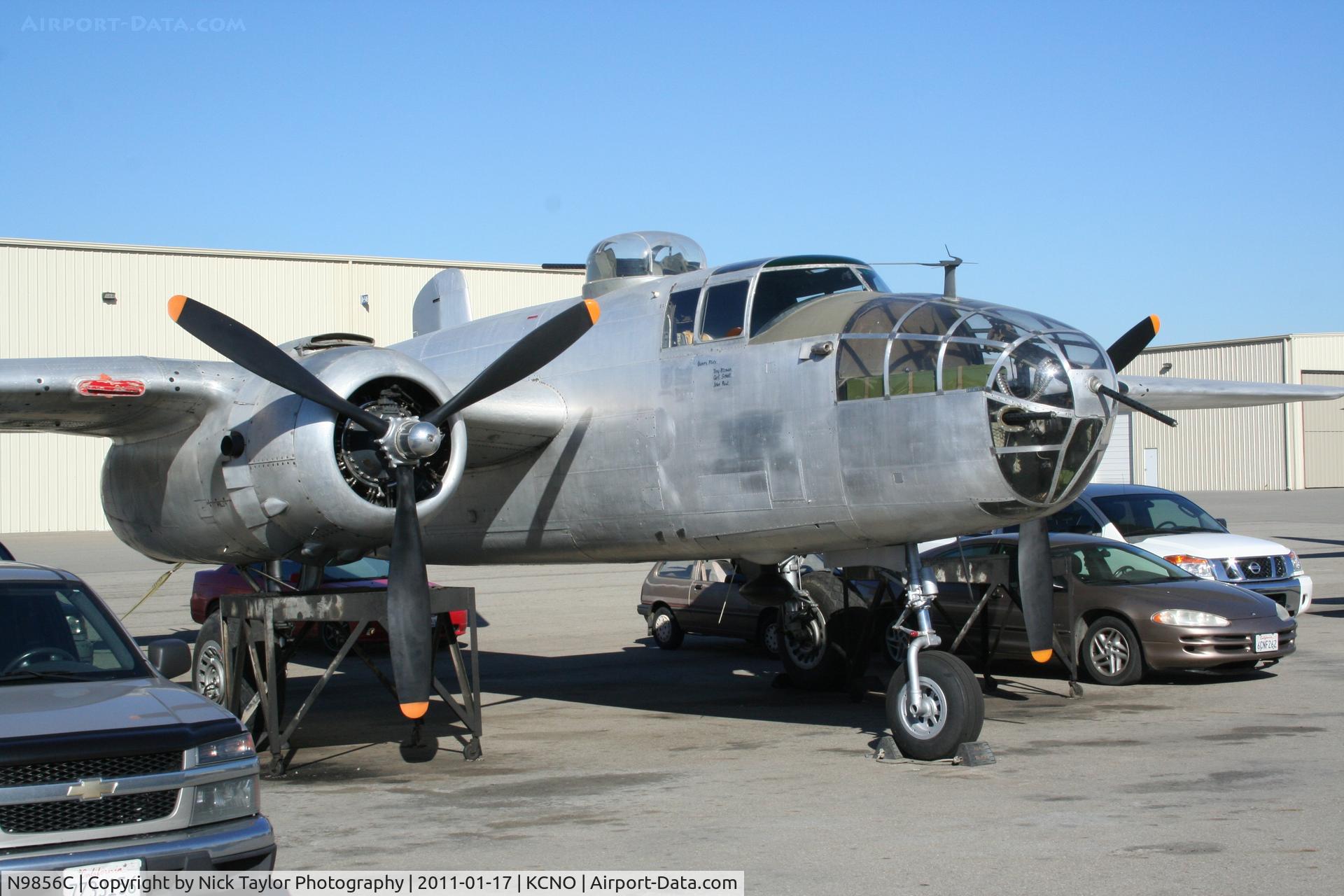 N9856C, 1943 North American TB-25N Mitchell C/N 108-35217, Pacific Princess sits outside Aero Trader at CNO