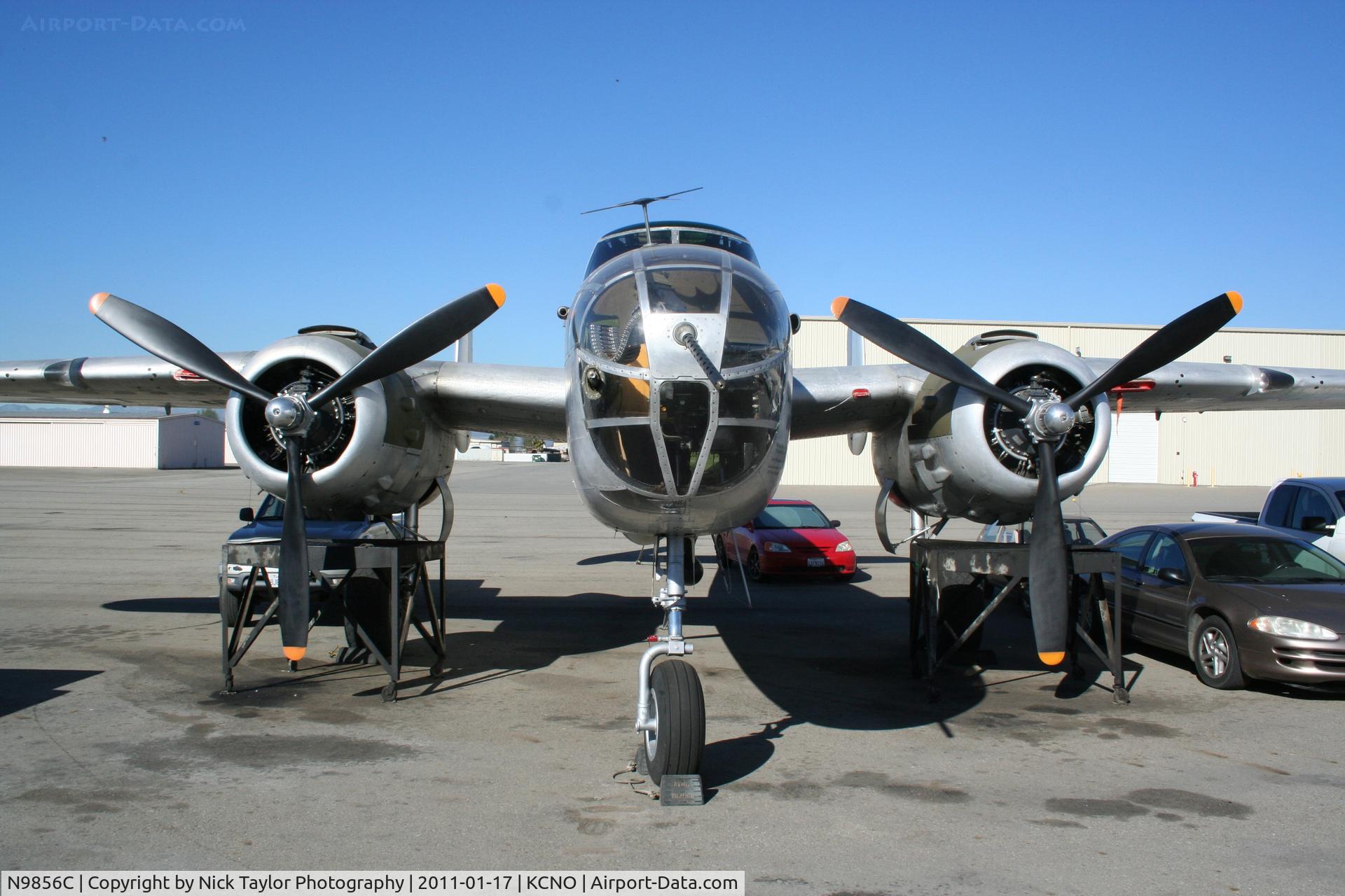 N9856C, 1943 North American TB-25N Mitchell C/N 108-35217, Sitting outside Aero Trader at Chino