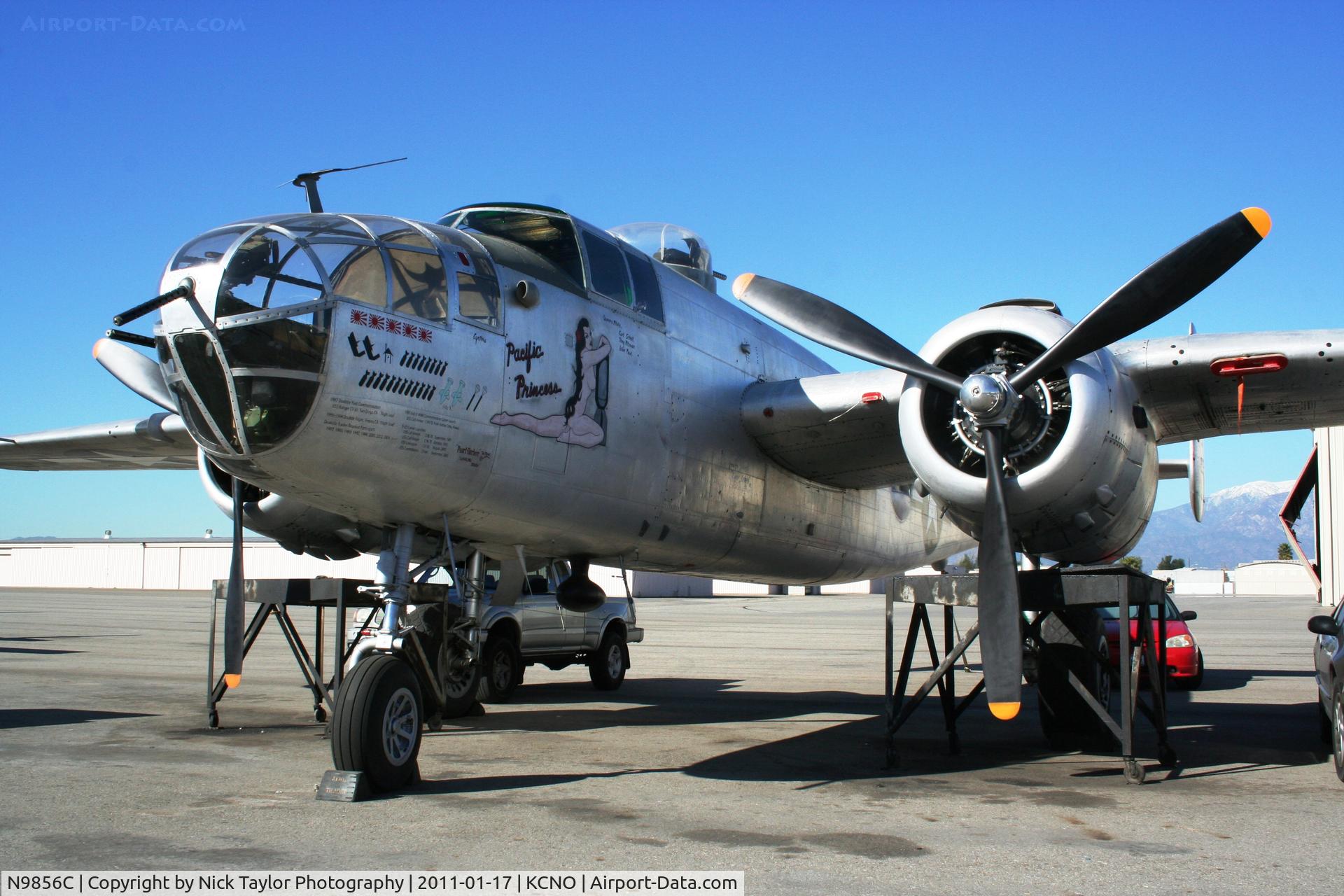 N9856C, 1943 North American TB-25N Mitchell C/N 108-35217, Sitting outside Aero Trader on a hot Chino afternoon