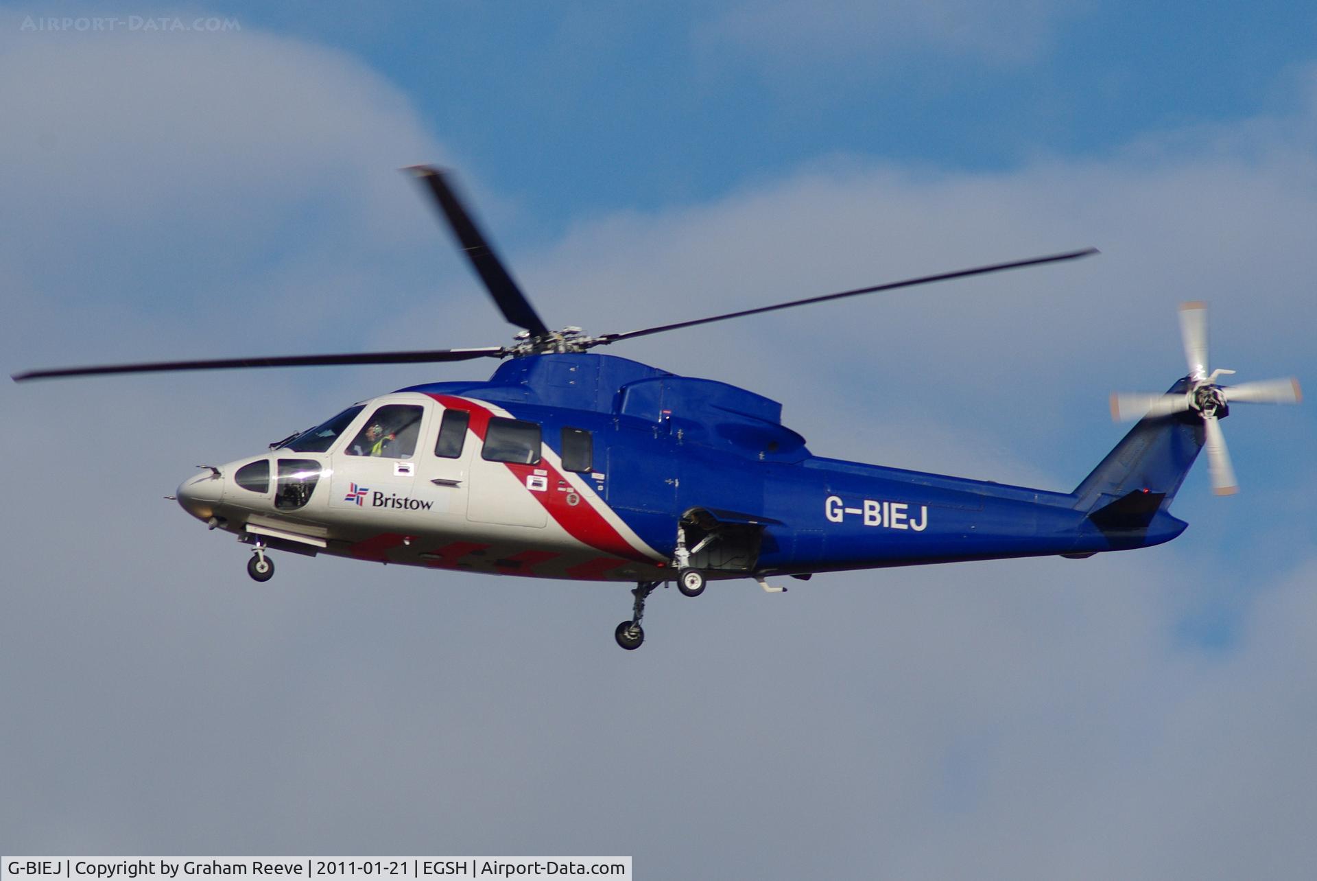 G-BIEJ, 1980 Sikorsky S-76A C/N 760097, Landing at Norwich.