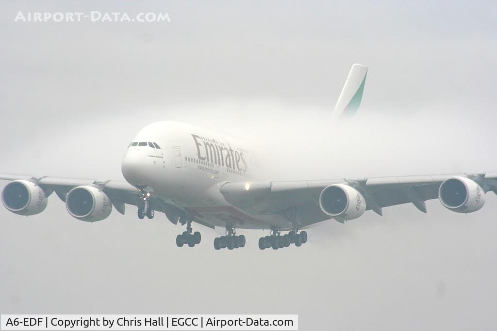 A6-EDF, 2006 Airbus A380-861 C/N 007, Emirates A380 coming through the fog on approach to RW23R