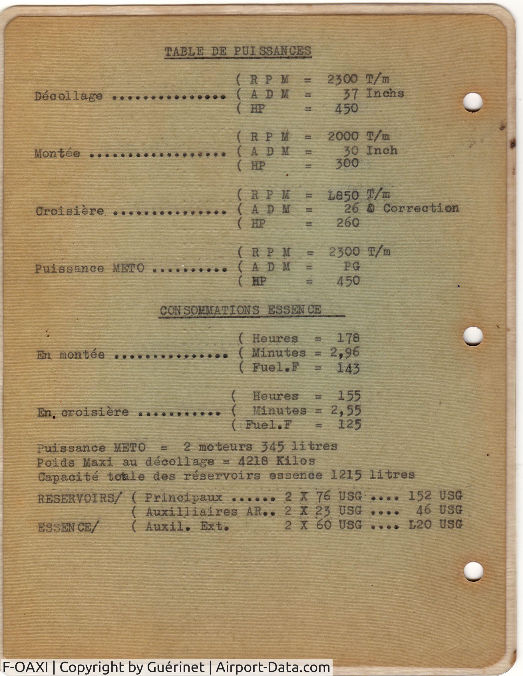 F-OAXI, Beech E18S C/N BA-268, Check-up list card 2
