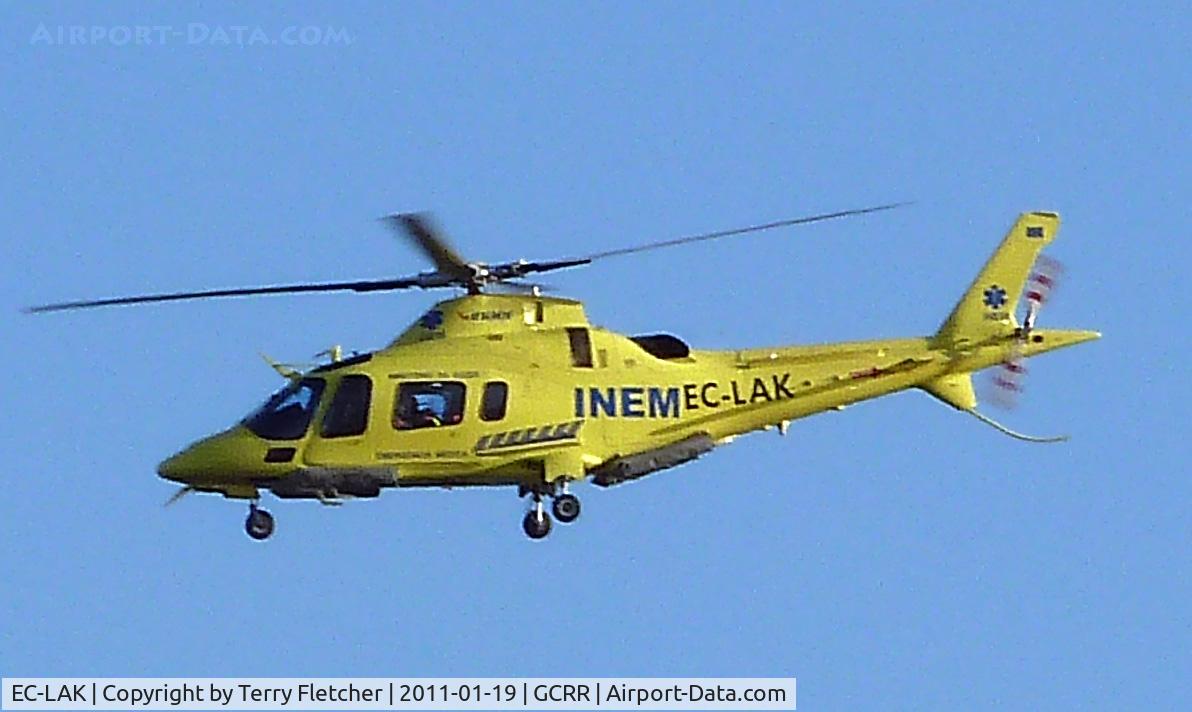 EC-LAK, 2008 Agusta A-109E Power C/N 11729, Rather grainy image of A109 Power arriving at Lanzarote