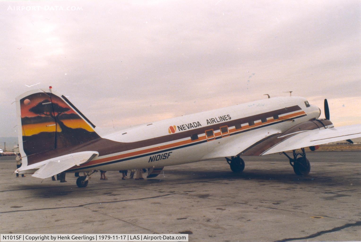 N101SF, 1943 Douglas DC-3A (C-53D) C/N 11674, Nevada Airlines , Las Vegas , 1979