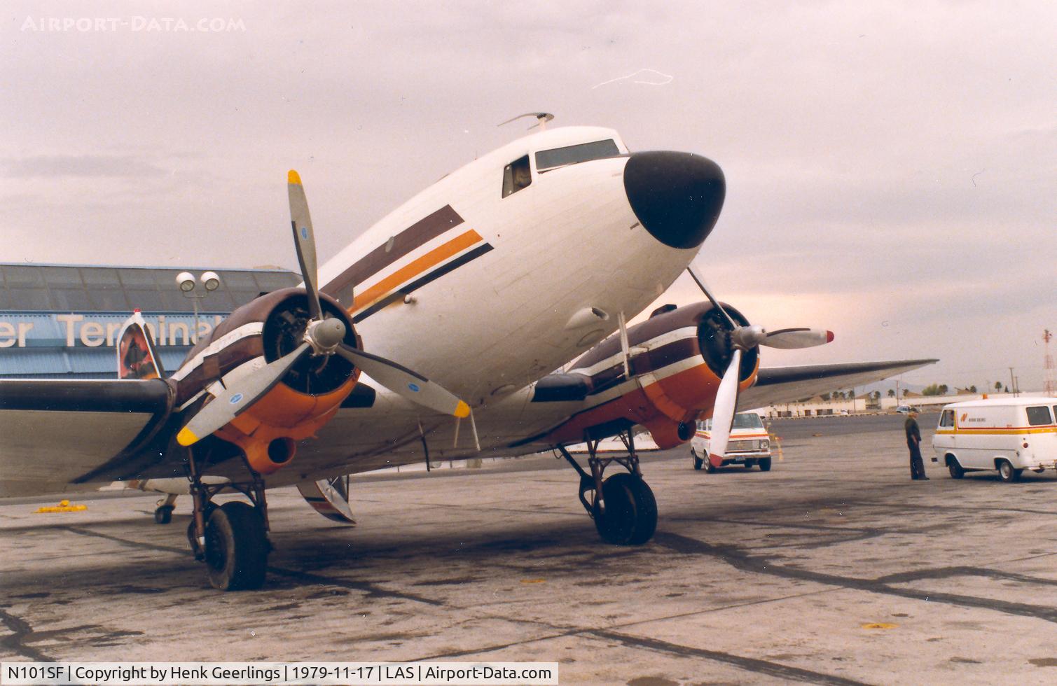 N101SF, 1943 Douglas DC-3A (C-53D) C/N 11674, Nevada Airlines , Las Vegas , 1979