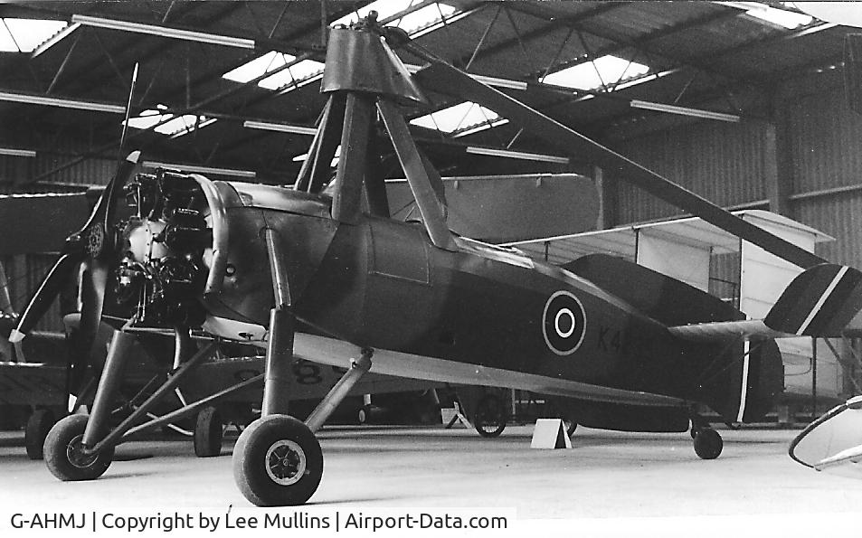 G-AHMJ, 1936 Avro 671 Rota I (Cierva C-30A) C/N K4235, Seen here at Old Warden after overhaul by Ken Hyde and re-painting in RAF camouflage colours. Prior to this, G-AHMJ was in a silver scheme with its civil registration. Prior to its aquisition by the Shuttleworth Trust in the early 1950's, it was stored in