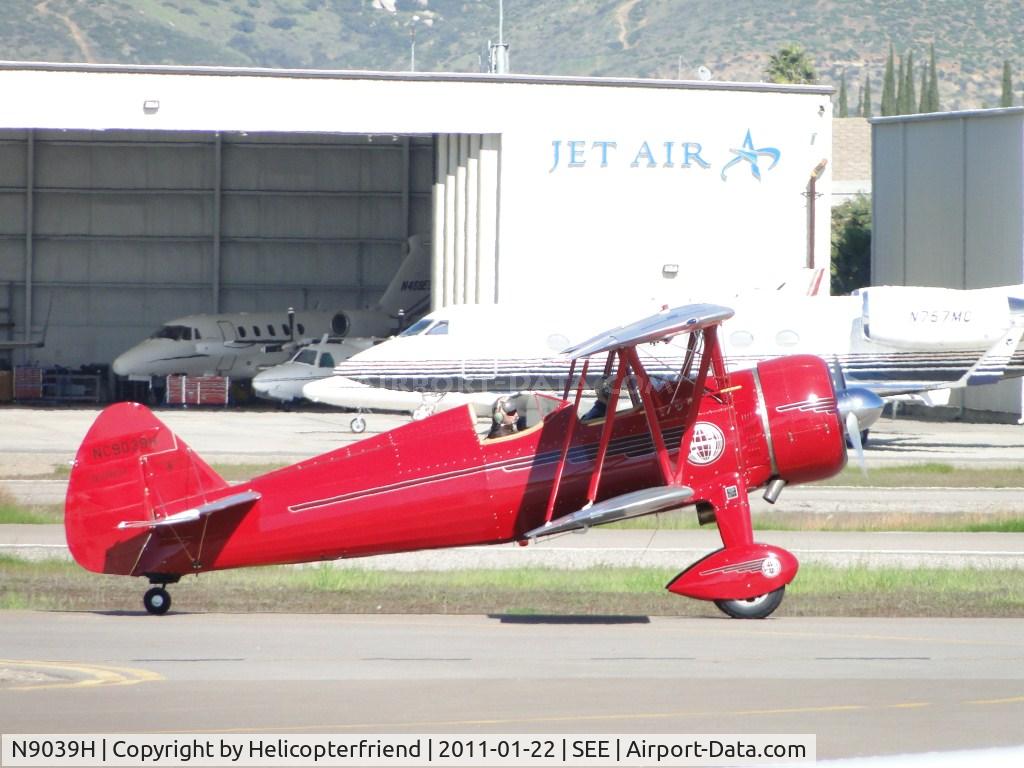 N9039H, 1941 Boeing B75N1 C/N 75-6801, Taxiing back to hanger after landing on runway 27R