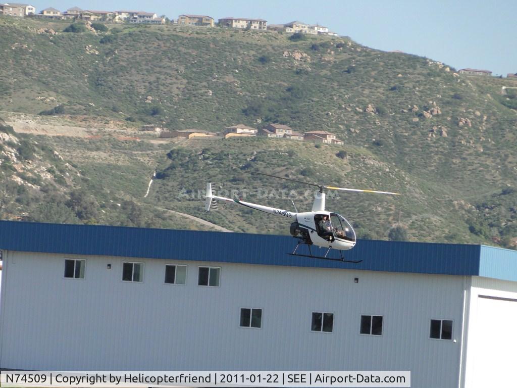 N74509, 2005 Robinson R22 Beta II C/N 3873, Taking off eastbound from runway 17