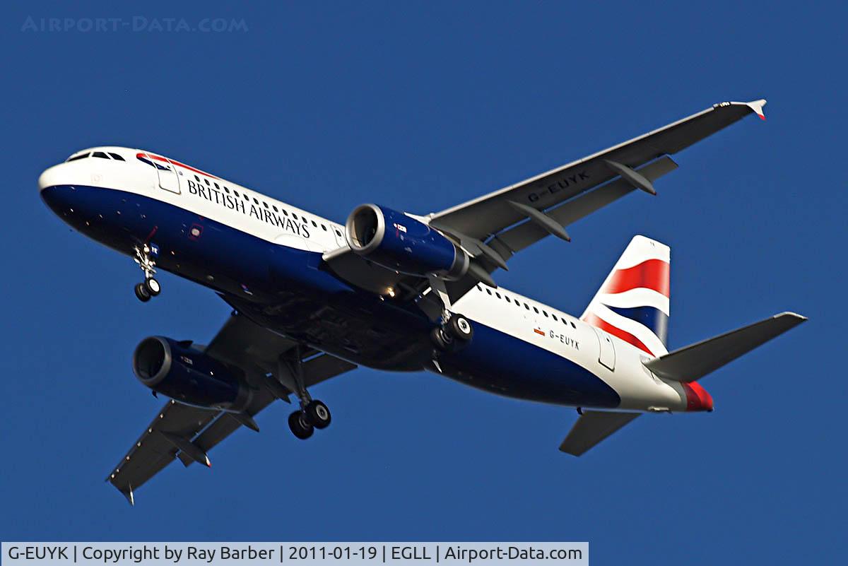 G-EUYK, 2010 Airbus A320-232 C/N 4551, Airbus A320-232 [4551] British Airways Home~G 19/01/2011. On delivery flight arriving at Heathrow on 27R.