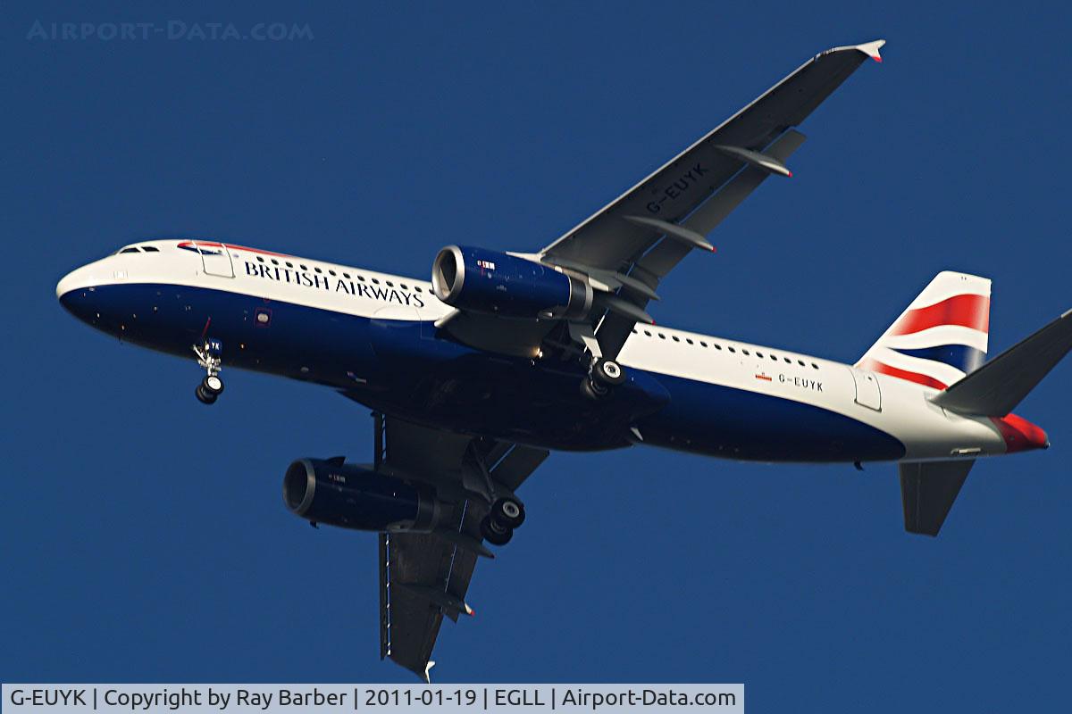 G-EUYK, 2010 Airbus A320-232 C/N 4551, Airbus A320-232 [4551] British Airways Home~G 19/01/2011. On delivery flight arriving at Heathrow on 27R.