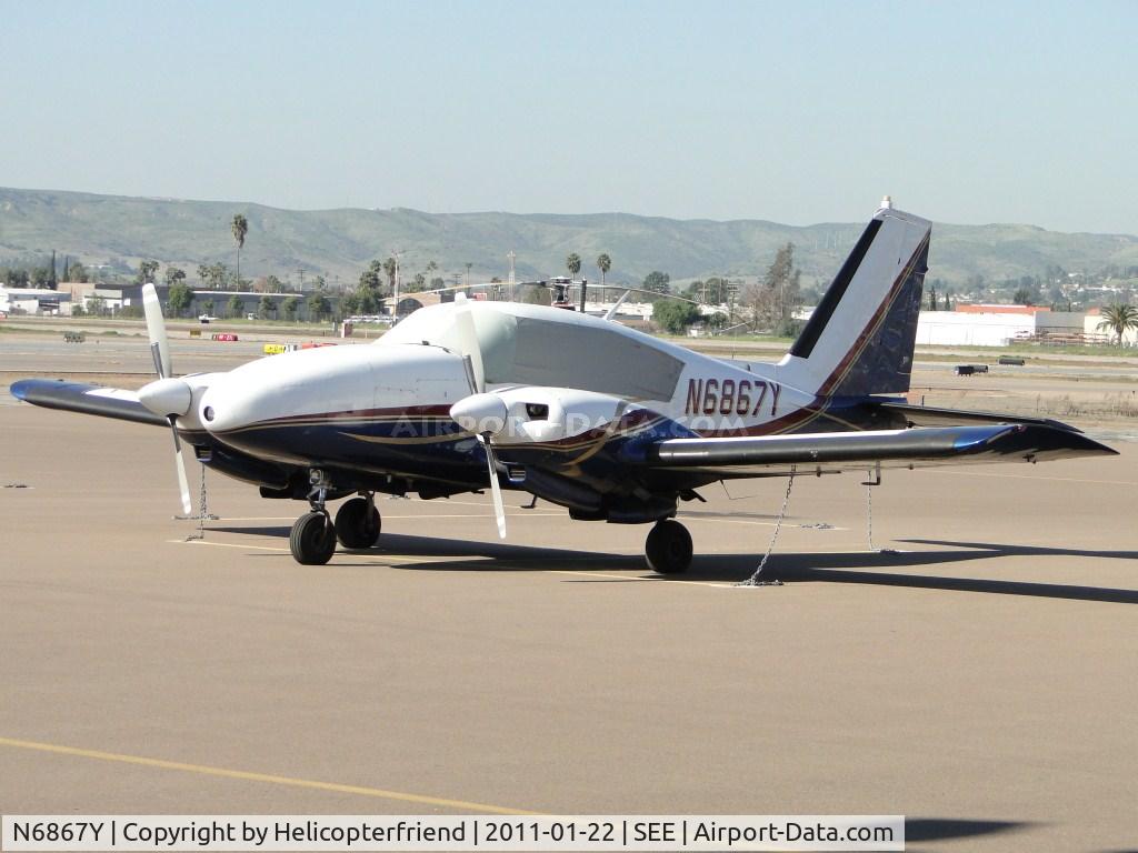 N6867Y, 1969 Piper PA-23-250 C/N 27-4213, Covered up, tied down, and parked by the Admin Bldg