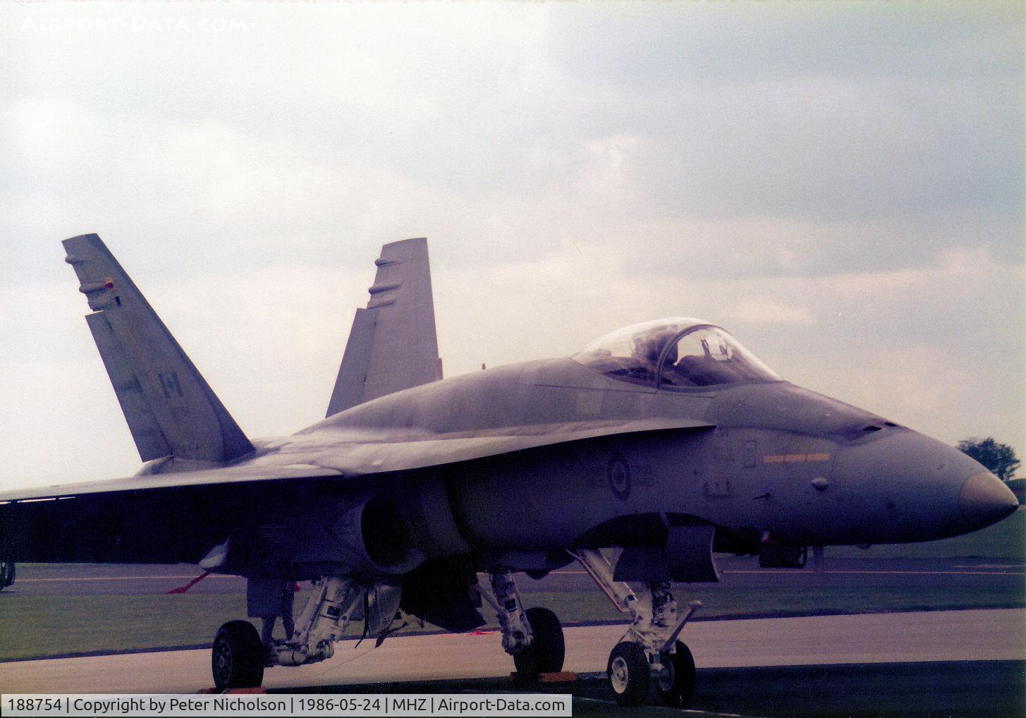 188754, McDonnell Douglas CF-188A Hornet C/N 0377/A316, CF-18A Hornet of 439 Squadron Canadian Armed Forces on the flight-line at the 1986 RAF Mildenhall Air Fete.